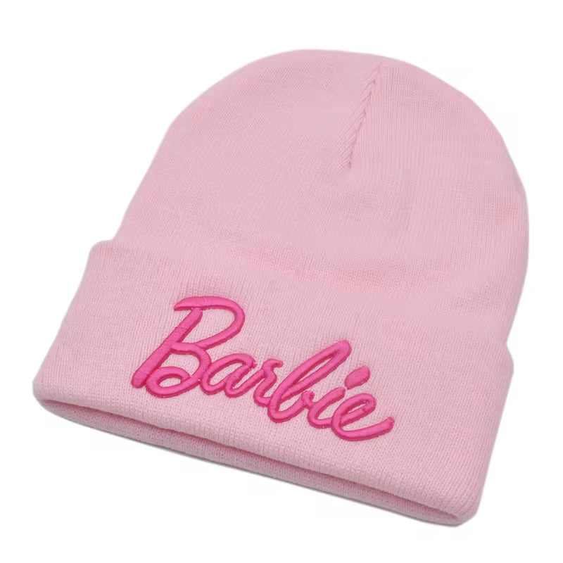 Barbie Knitted Hat Kawaii Y2K Girls Cute Woolen Hat Female Ski Cap Soft Warm Elastic All Match Leisure Hats Kids Adults Gifts