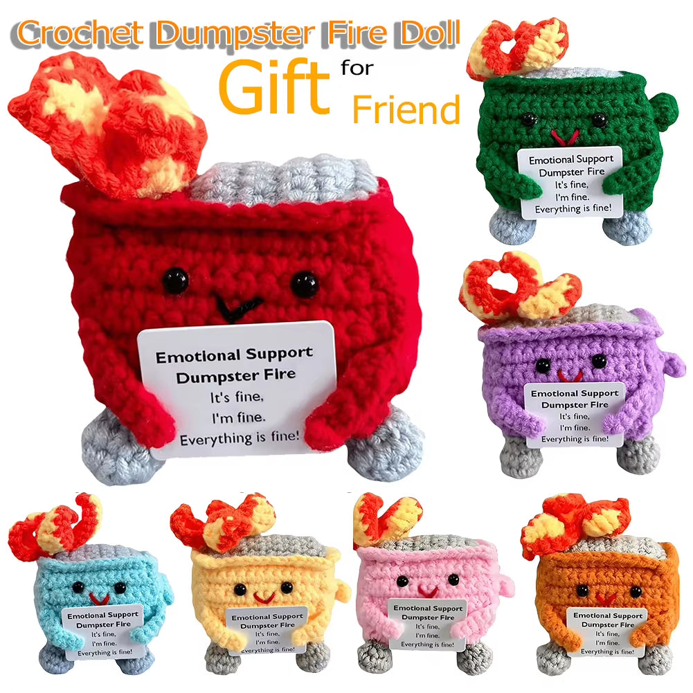 Emotional Support Dumpster Fire with Encouraging Card Positive Crochet Dumpster Fire Office and Home Decoration Gifts